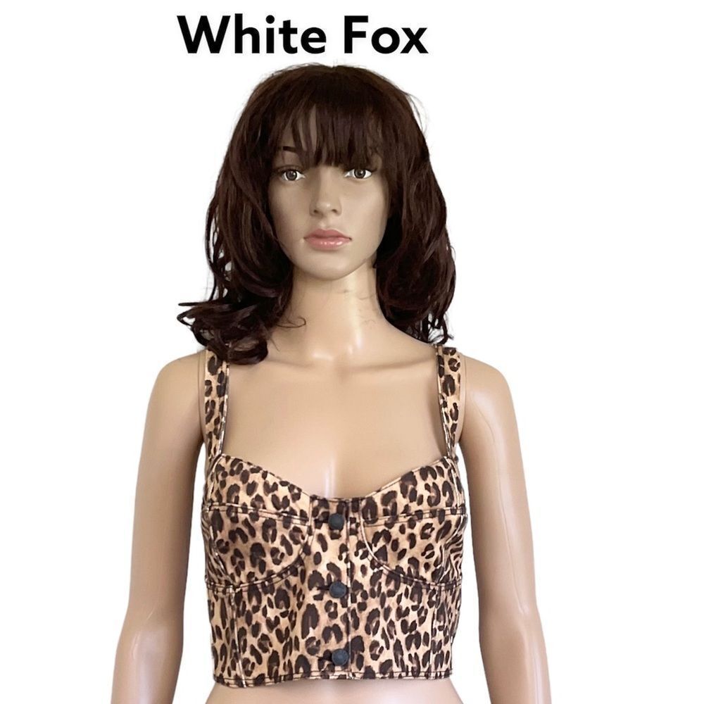White Fox Boutique Leopard Print Cropped Bustier Top - Tan Black